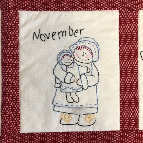 Handmade Kids Quilt 12 Months Embroidery Calendar Vintage Theme - Picture 3 of 8